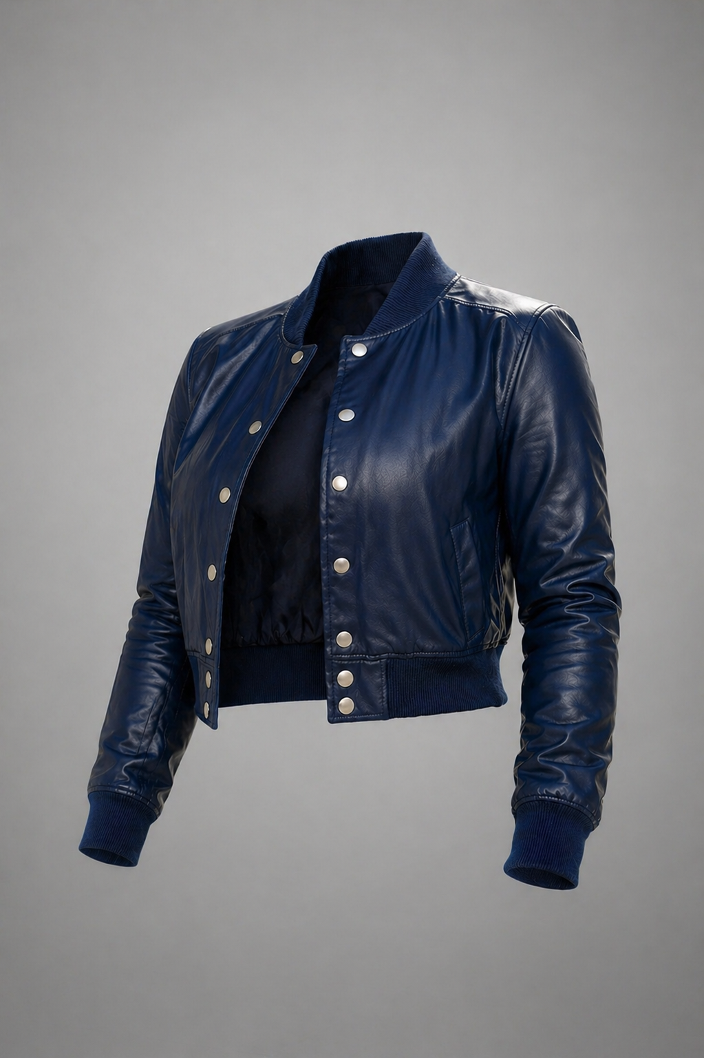 Women’s Navy Blue Leather Baseball Bomber Jacket