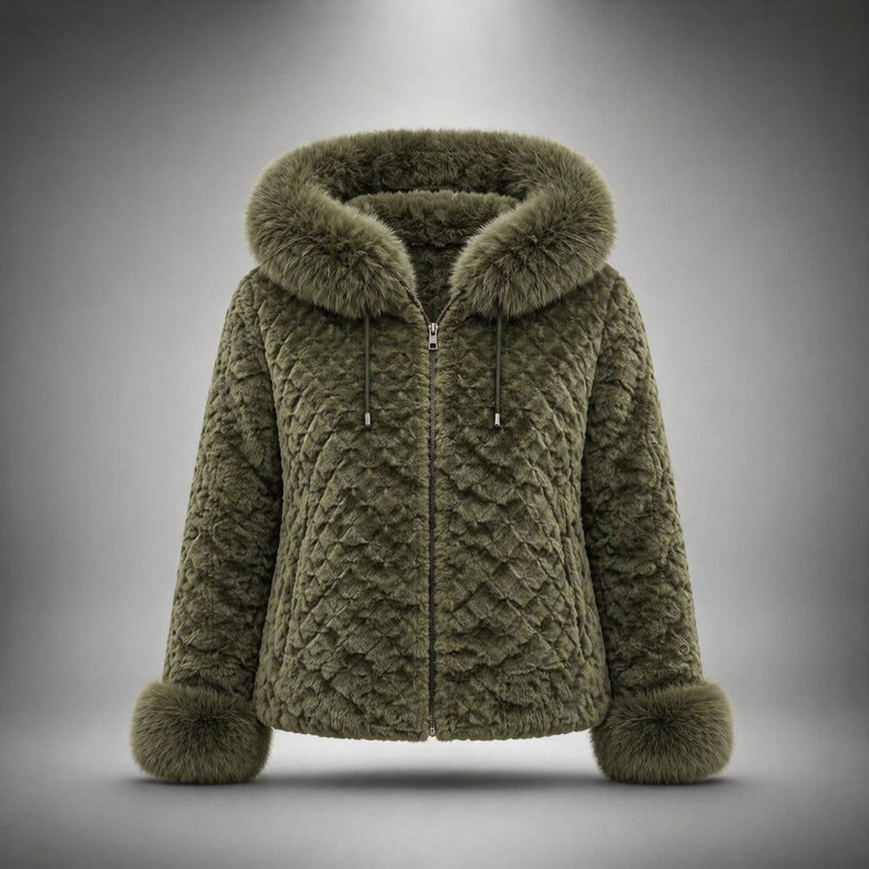 Women’s Olive Green Faux Fur Hooded Jacket