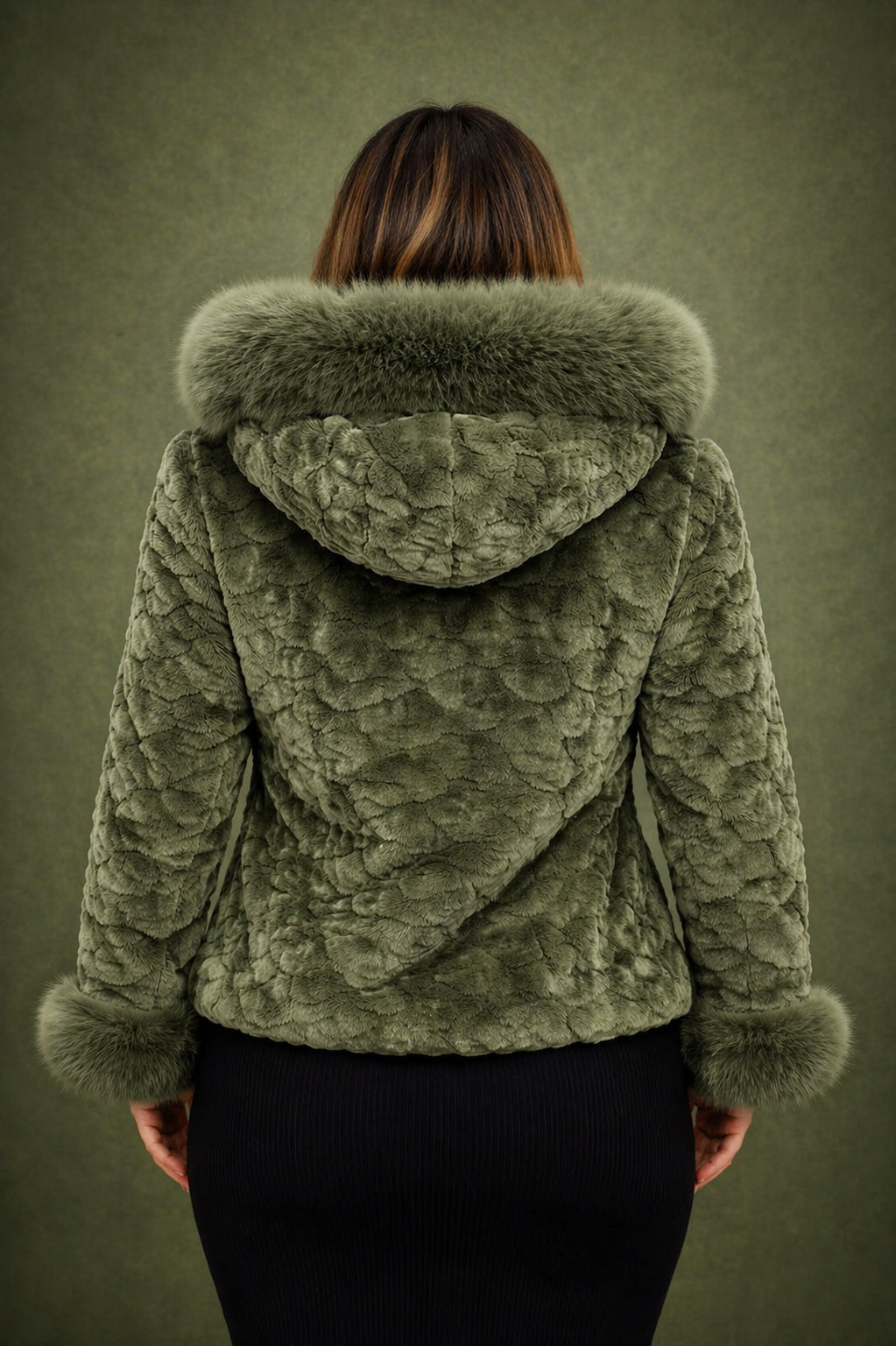 Women’s Olive Green Faux Fur Hooded Jacket