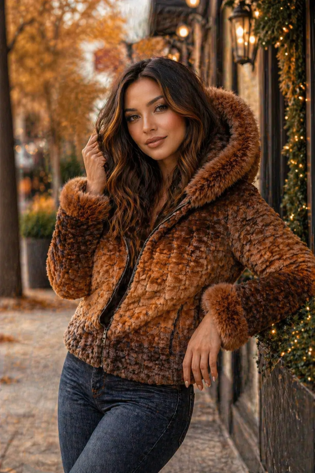 Women’s Ombre Faux Fur Hooded Jacket