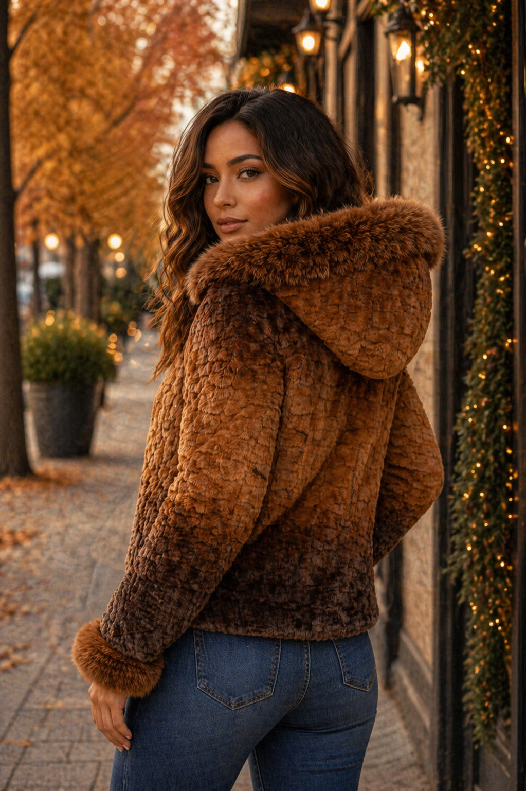Women’s Ombre Faux Fur Hooded Jacket