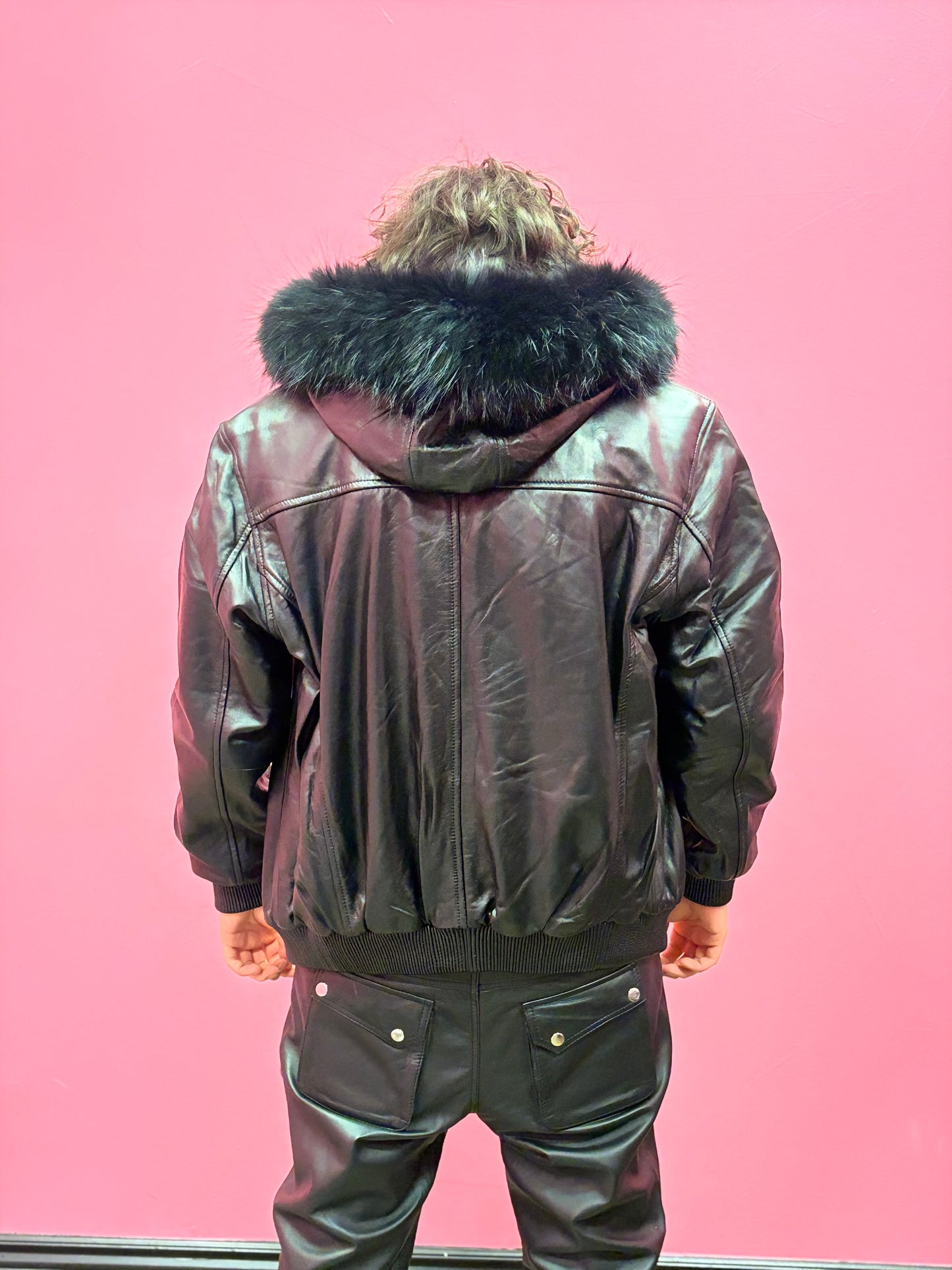 Men’s Diamond Quilted Leather Bomber Jacket with Hood