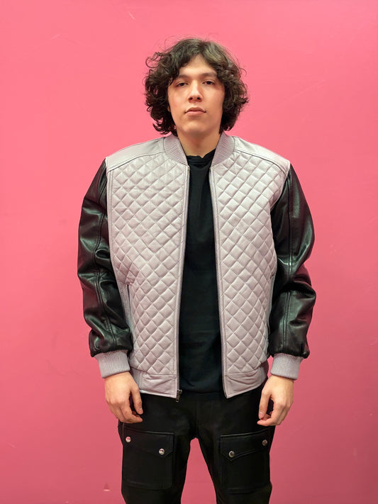 Men's Lucas Quilted Leather Bomber Jacket [Smoke Grey]