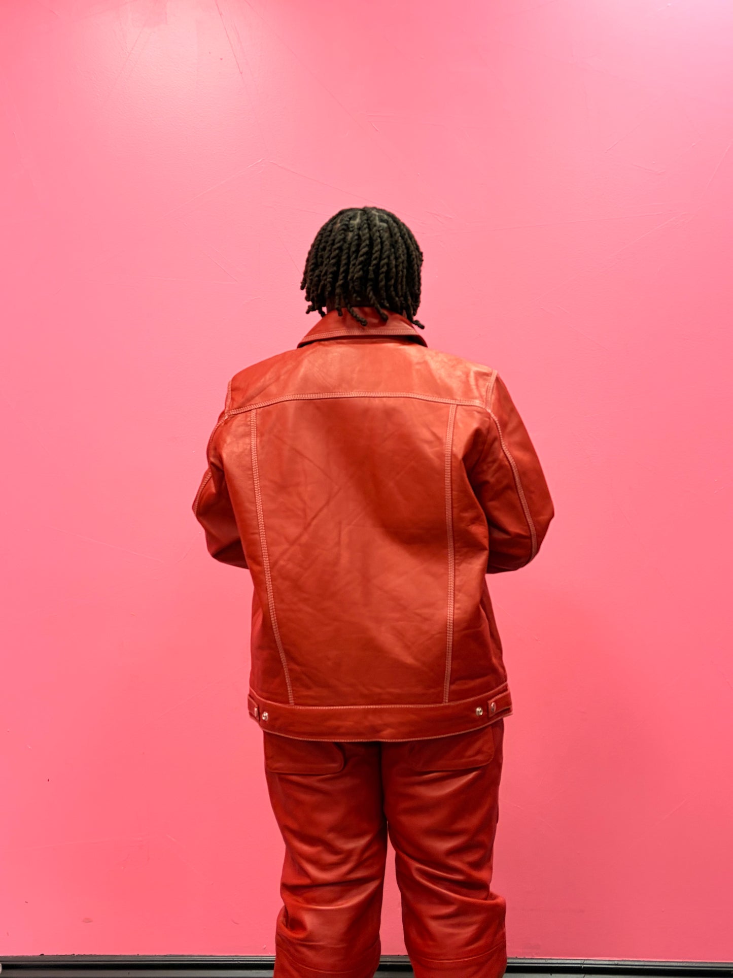 Men's Leather Jean Levi's Jacket And Cargo Pants Set [RED]