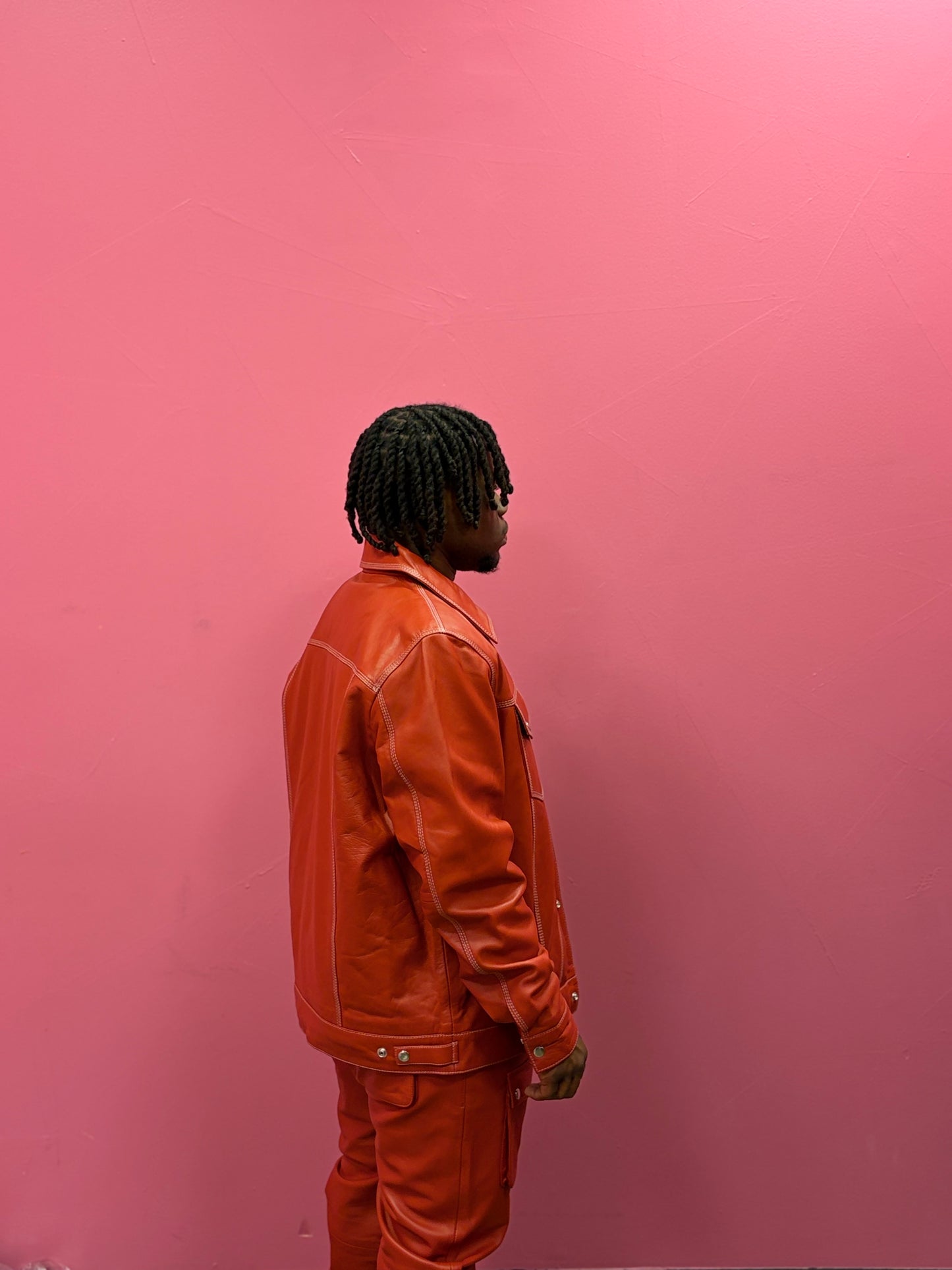 Men's Leather Jean Levi's Jacket And Cargo Pants Set [RED]