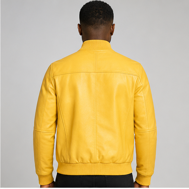 Men’s Yellow Leather Bomber Jacket